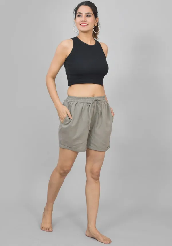 Gray_Solid_Cotton_Solid_Premium_&_Elegant_Shorts_For_Women