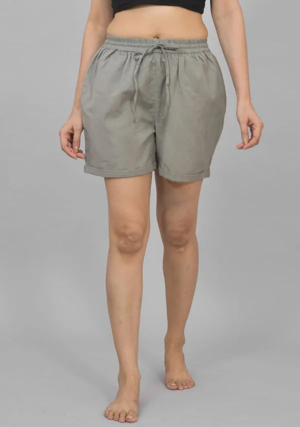 Gray_Solid_Cotton_Solid_Premium_&_Elegant_Shorts_For_Women