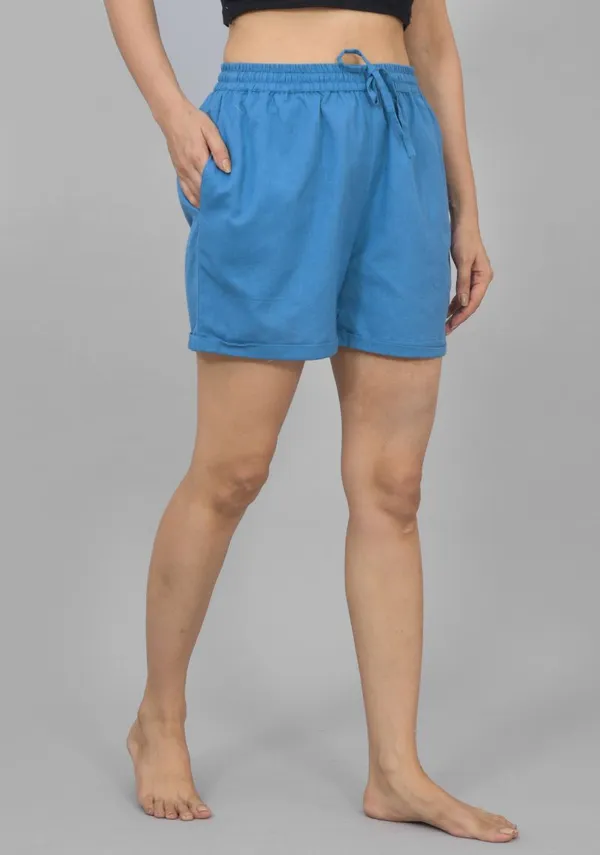 Blue_Cotton_Solid_Premium_&_Elegant_Shorts_For_Women