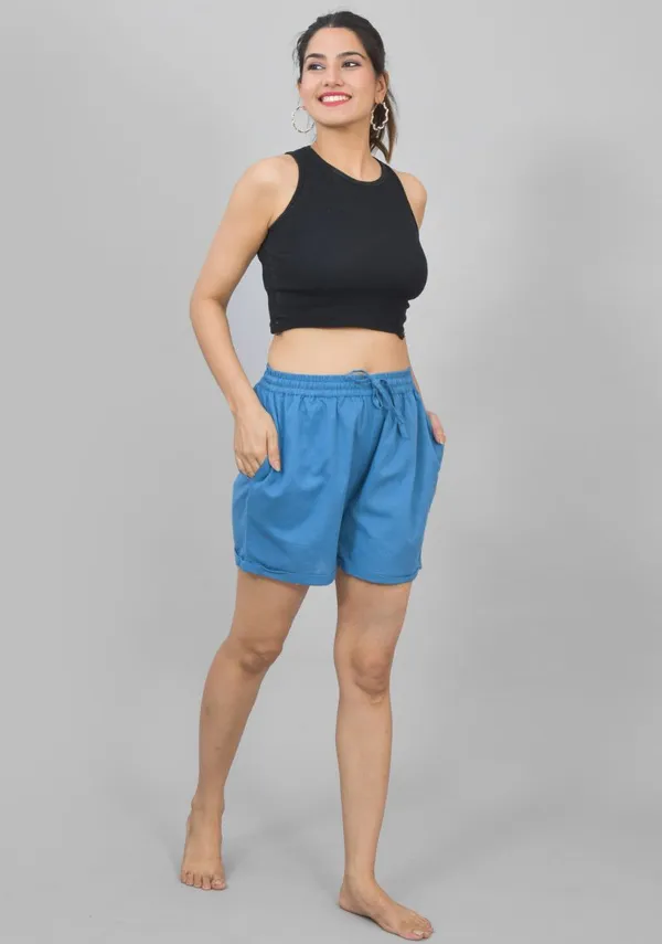 Blue_Cotton_Solid_Premium_&_Elegant_Shorts_For_Women
