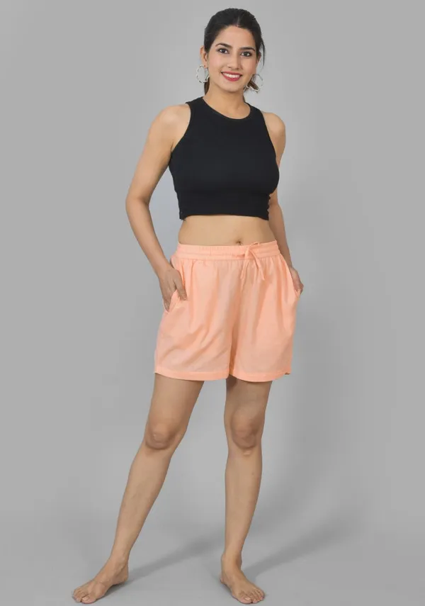 Peach_Solid_Cotton_Solid_Premium_&_Elegant_Shorts_For_Women