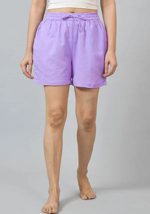 Purple_Soild_Cotton_Solid_Premium_&_Elegant_Shorts_For_Women