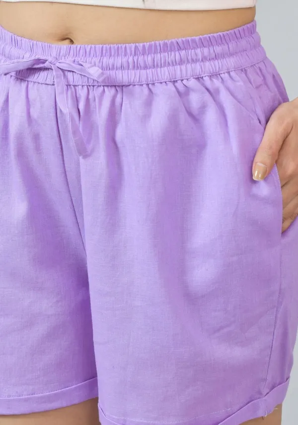 Purple_Soild_Cotton_Solid_Premium_&_Elegant_Shorts_For_Women