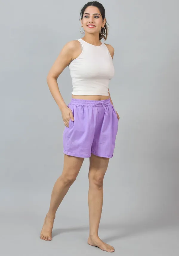 Purple_Soild_Cotton_Solid_Premium_&_Elegant_Shorts_For_Women