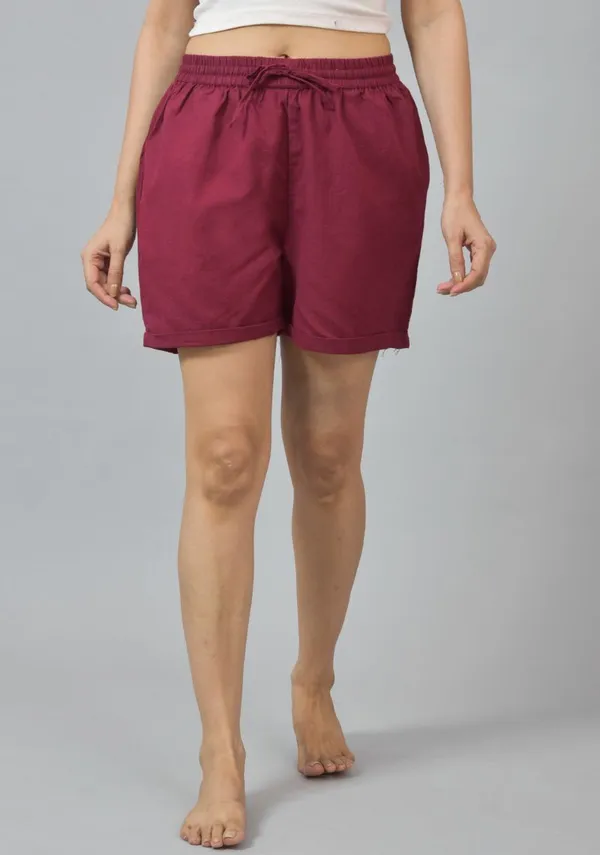 Maroon_Cotton_Solid_Premium_&_Elegant_Shorts_For_Women