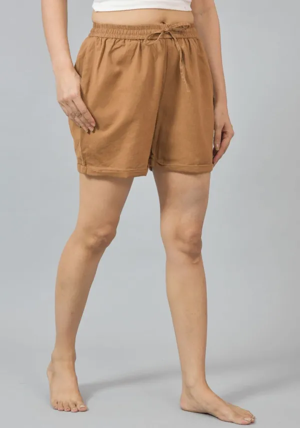Brown_Solid_Cotton_Solid_Premium_&_Elegant_Shorts_For_Women