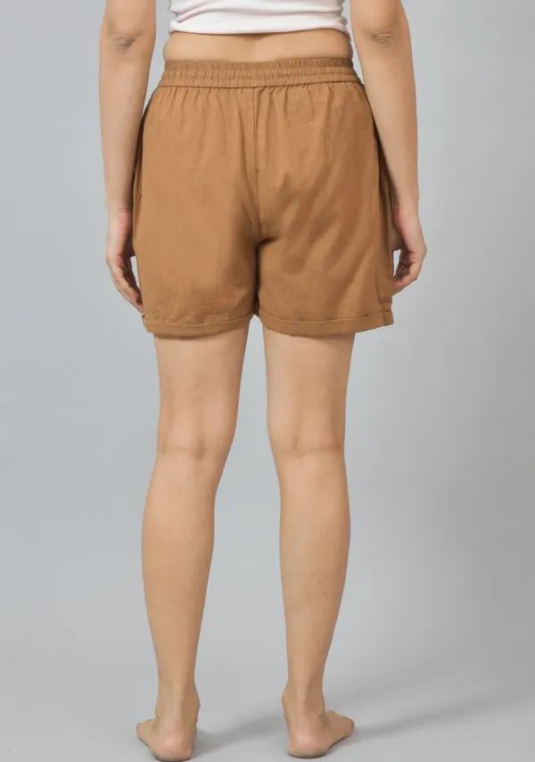 Brown_Solid_Cotton_Solid_Premium_&_Elegant_Shorts_For_Women