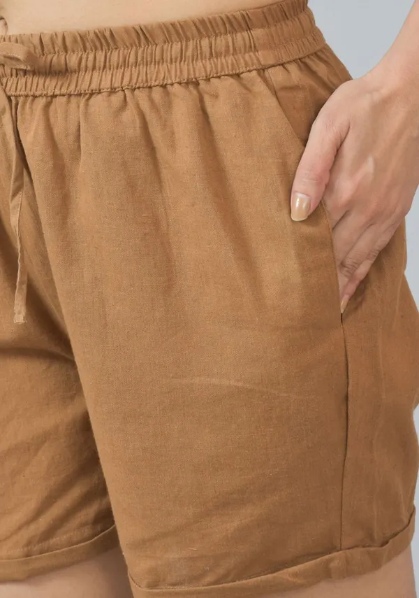 Brown_Solid_Cotton_Solid_Premium_&_Elegant_Shorts_For_Women