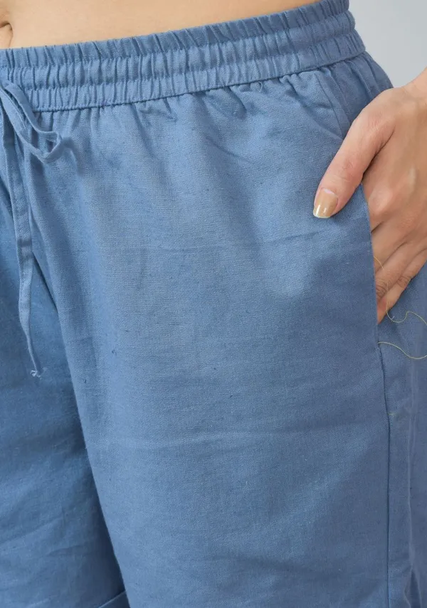 Sky_Blue_Cotton_Solid_Premium_&_Elegant_Shorts_For_Women