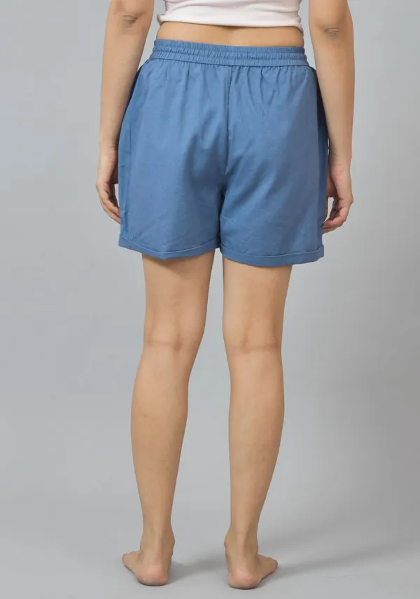 Sky_Blue_Cotton_Solid_Premium_&_Elegant_Shorts_For_Women