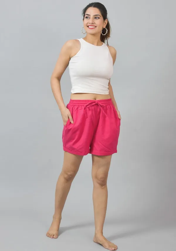 Magenta_Pink_Cotton_Solid_Premium_&_Elegant_Shorts_For_Women