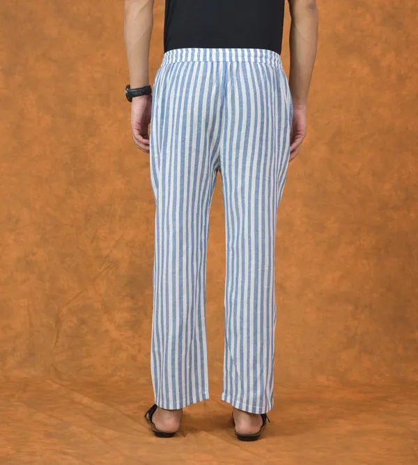 White_&_Blue_Cotton_Stripe_Premium_&_Elegant_Handloom_Pant_For_Men