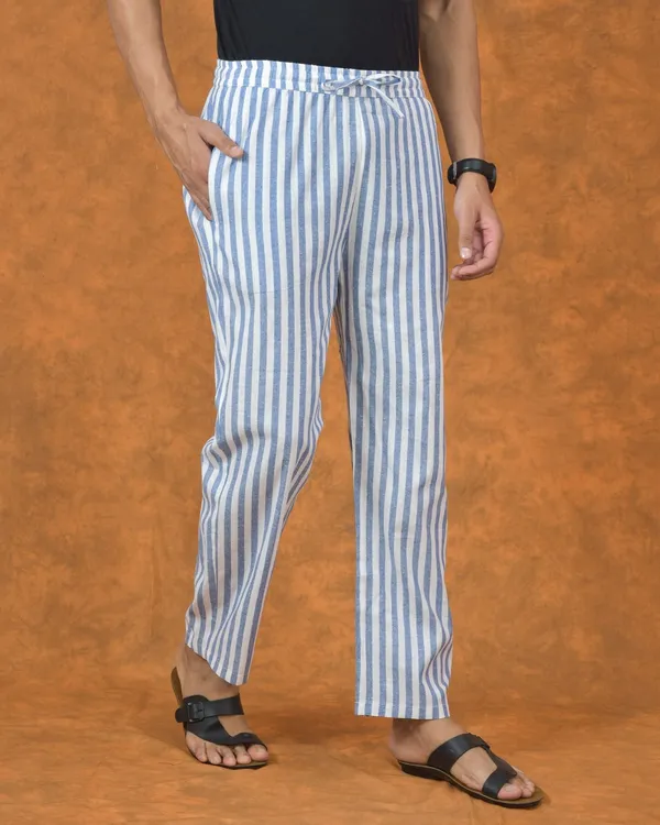 White_&_Blue_Cotton_Stripe_Premium_&_Elegant_Handloom_Pant_For_Men
