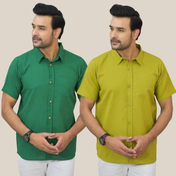 Bottle_Green_&_Olive_Green_Cotton_Solid_Premium_&_Elegant_Shirt_For_Men_(Pack_Of_2)