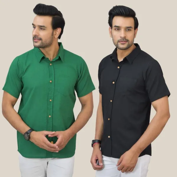Bottle_Green_&_Black_Cotton_Solid_Premium_&_Elegant_Shirt_For_Men_(Pack_Of_2)