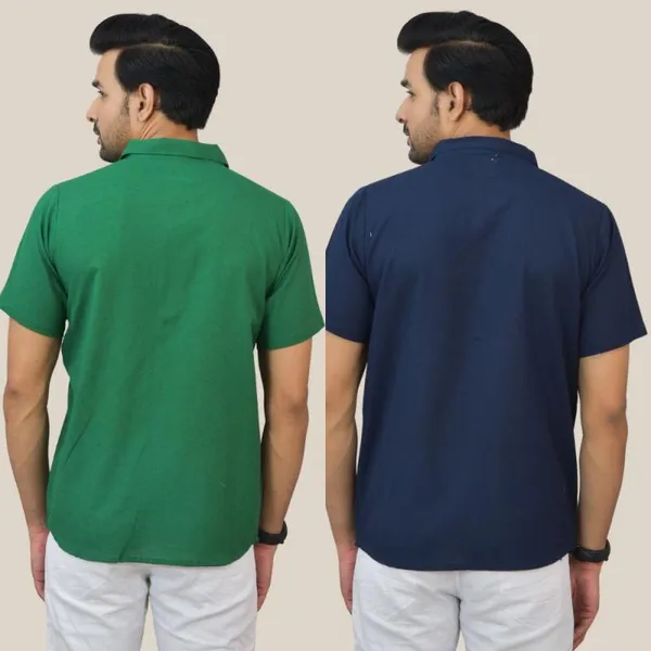 Bottle_Green_&_Navy_Blue_Cotton_Solid_Premium_&_Elegant_Shirt_For_Men_(Pack_Of_2)