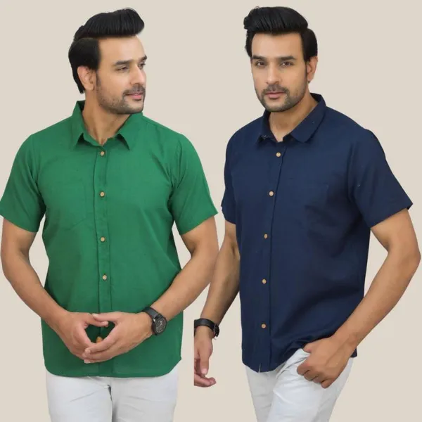 Bottle_Green_&_Navy_Blue_Cotton_Solid_Premium_&_Elegant_Shirt_For_Men_(Pack_Of_2)