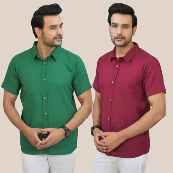Bottle_Green_&_Maroon_Cotton_Solid_Premium_&_Elegant_Shirt_For_Men_(Pack_Of_2)