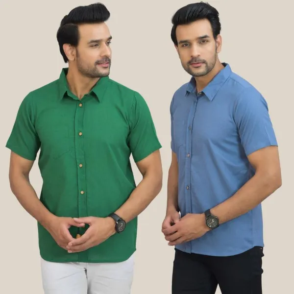 Bottle_Green_&_Sky_Blue_Cotton_Solid_Premium_&_Elegant_Shirt_For_Men_(Pack_Of_2)