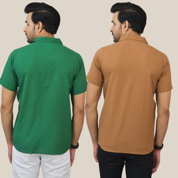Bottle_Green_&_Brown_Cotton_Solid_Premium_&_Elegant_Shirt_For_Men_(Pack_Of_2)