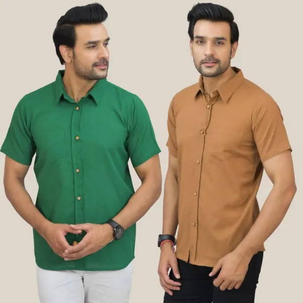 Bottle_Green_&_Brown_Cotton_Solid_Premium_&_Elegant_Shirt_For_Men_(Pack_Of_2)