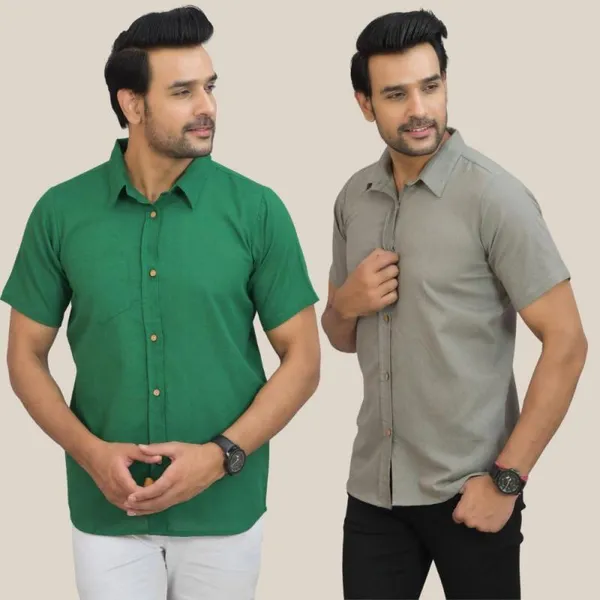 Bottle_Green_&_Gray_Cotton_Solid_Premium_&_Elegant_Shirt_For_Men_(Pack_Of_2)