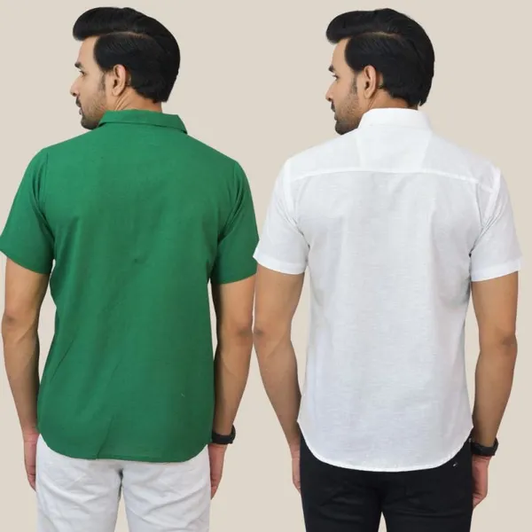 Bottle_Green_&_White_Cotton_Solid_Premium_&_Elegant_Shirt_For_Men_(Pack_Of_2)