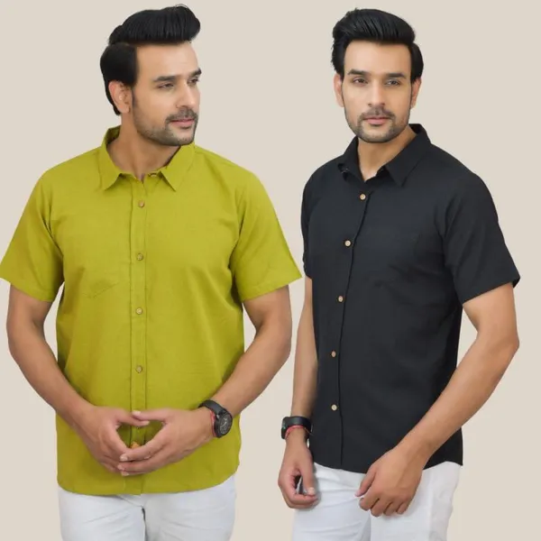 Olive_Green_&_Black_Cotton_Solid_Premium_&_Elegant_Shirt_For_Men_(Pack_Of_2)