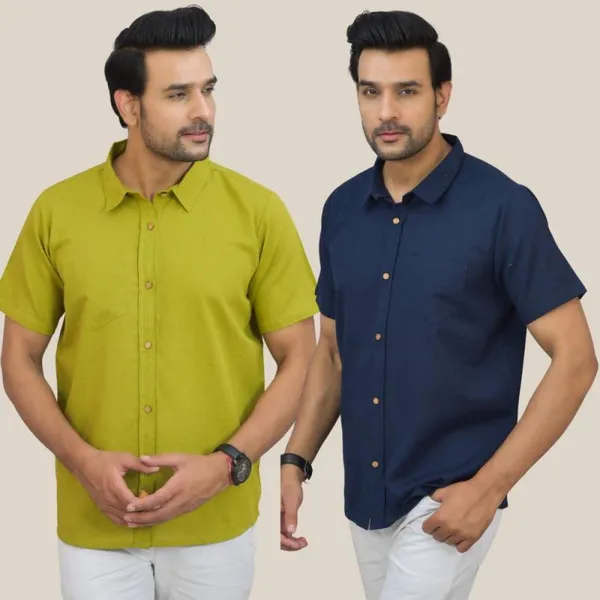 Olive_Green_&_Navy_Blue_Cotton_Solid_Premium_&_Elegant_Shirt_For_Men_(Pack_Of_2)