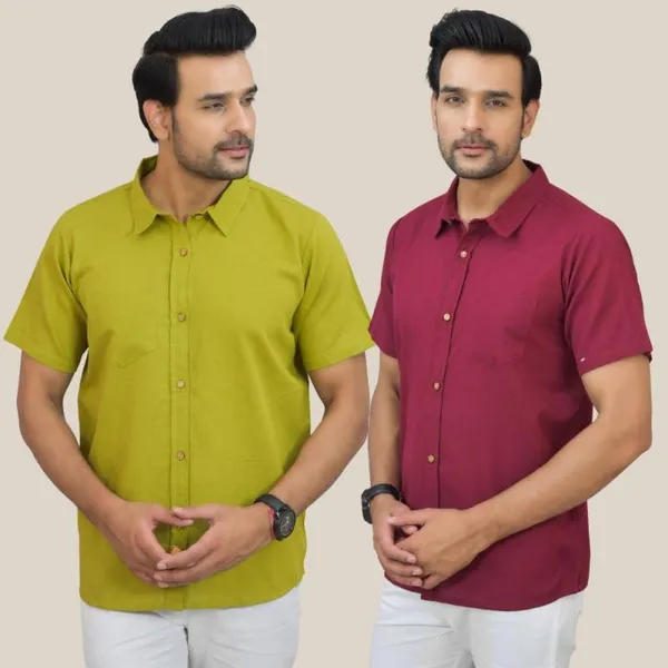 Olive_Green_&_Maroon_Cotton_Solid_Premium_&_Elegant_Shirt_For_Men_(Pack_Of_2)