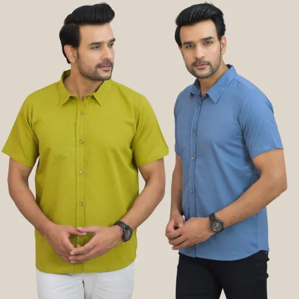 Olive_Green_&_Sky_Blue_Cotton_Solid_Premium_&_Elegant_Shirt_For_Men_(Pack_Of_2)