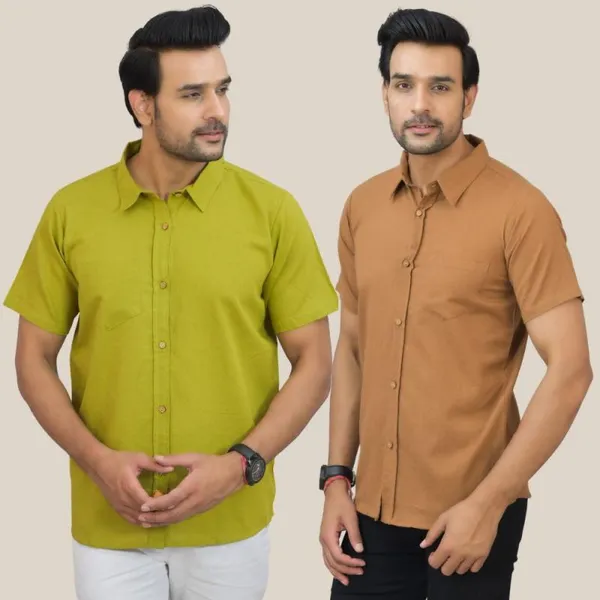 Olive_Green_&_Brown_Cotton_Solid_Premium_&_Elegant_Shirt_For_Men_(Pack_Of_2)