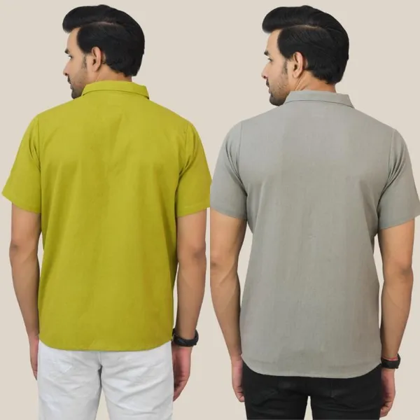 Olive_Green_&_Gray_Cotton_Solid_Premium_&_Elegant_Shirt_For_Men_(Pack_Of_2)