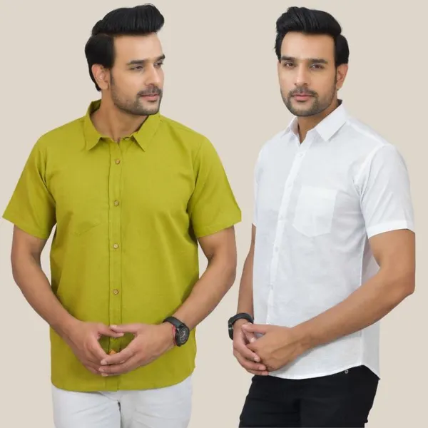 Olive_Green_&_White_Cotton_Solid_Premium_&_Elegant_Shirt_For_Men_(Pack_Of_2)