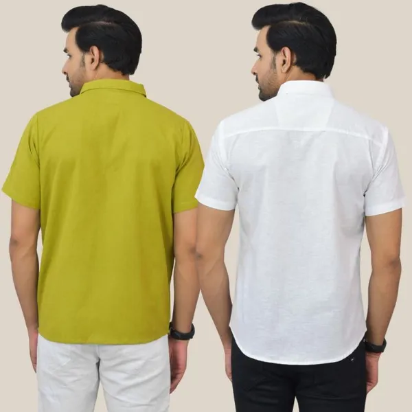 Olive_Green_&_White_Cotton_Solid_Premium_&_Elegant_Shirt_For_Men_(Pack_Of_2)