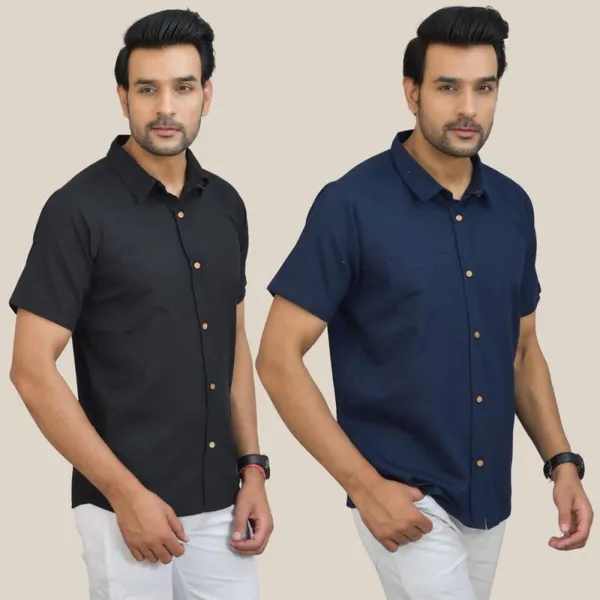 Black_&_Navy_Blue_Cotton_Solid_Premium_&_Elegant_Shirt_For_Men_(Pack_Of_2)