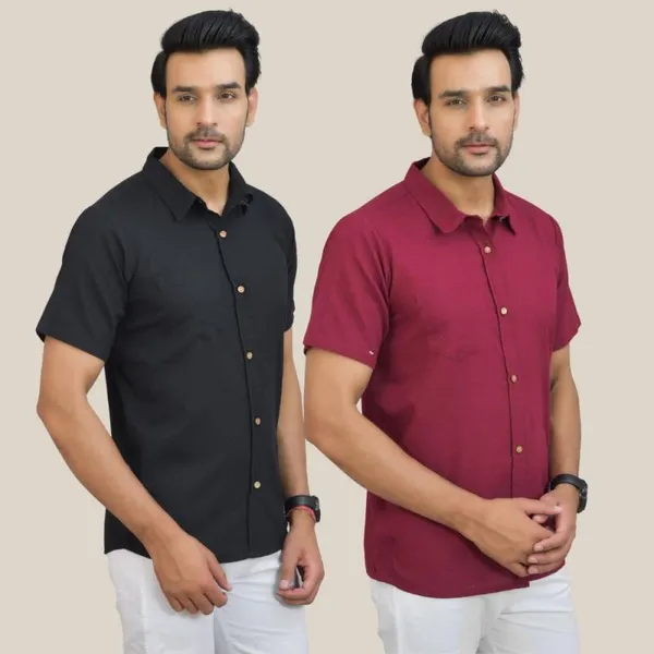 Black_&_Maroon_Cotton_Solid_Premium_&_Elegant_Shirt_For_Men_(Pack_Of_2)