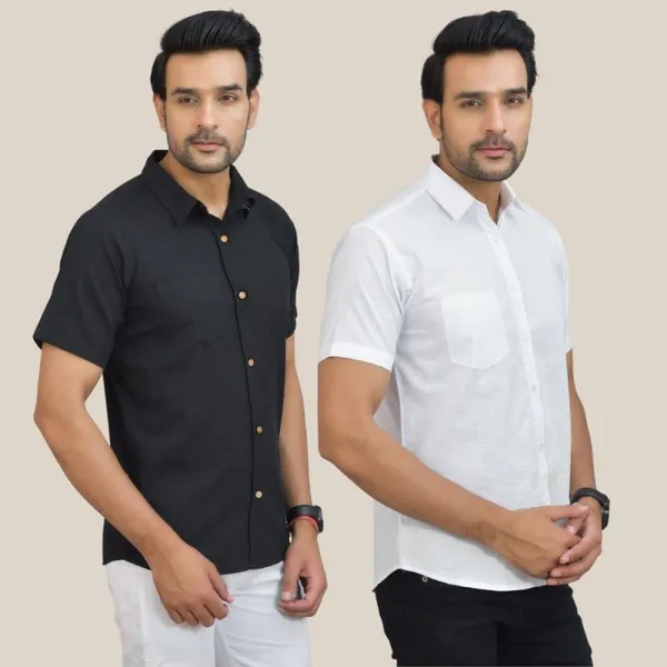 Black_&_White_Cotton_Solid_Premium_&_Elegant_Shirt_For_Men_(Pack_Of_2)