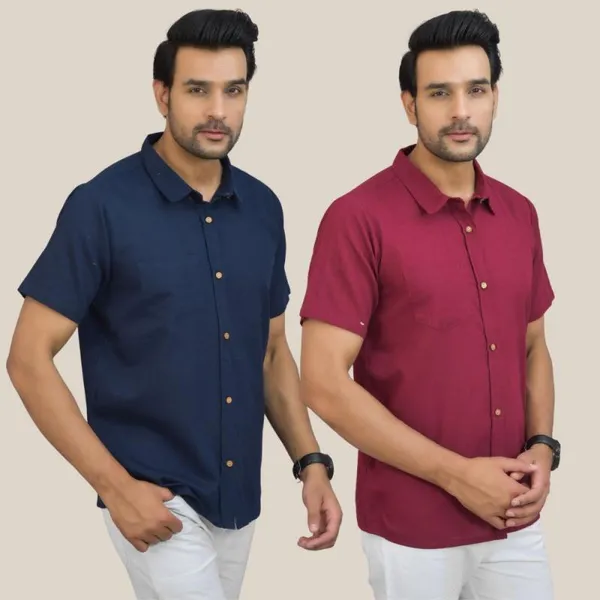 Navy_Blue_&_Maroon_Cotton_Solid_Premium_&_Elegant_Shirt_For_Men_(Pack_Of_2)