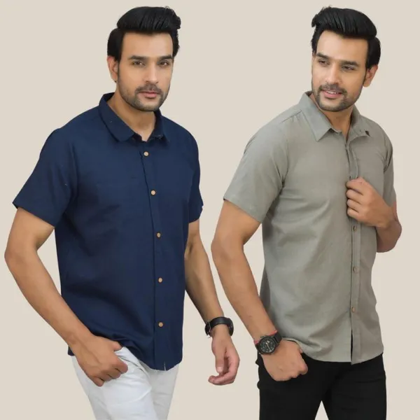 Navy_Blue_&_Gray_Cotton_Solid_Premium_&_Elegant_Shirt_For_Men_(Pack_Of_2)