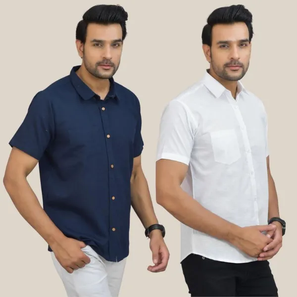 Navy_Blue_&_White_Cotton_Solid_Premium_&_Elegant_Shirt_For_Men_(Pack_Of_2)
