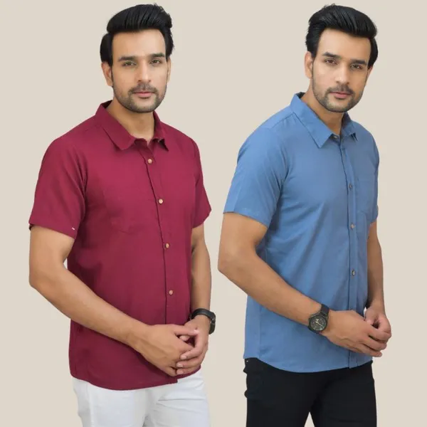 Maroon_&_Sky_Blue_Cotton_Solid_Premium_&_Elegant_Shirt_For_Men_(Pack_Of_2)