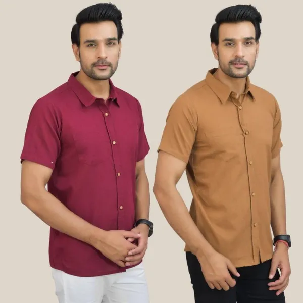 Maroon_&_Brown_Cotton_Solid_Premium_&_Elegant_Shirt_For_Men_(Pack_Of_2)