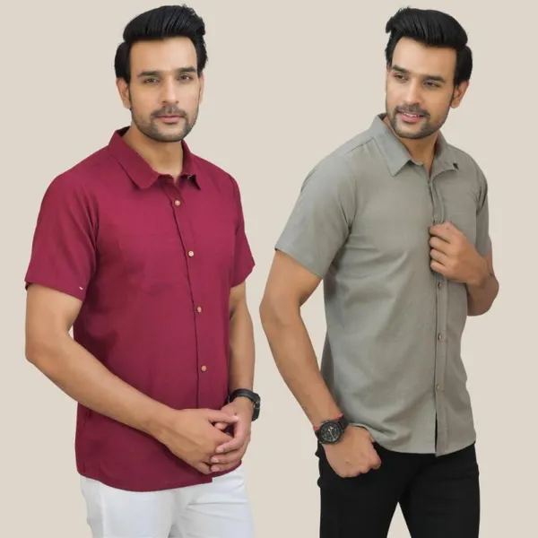 Maroon_&_Gray_Cotton_Solid_Premium_&_Elegant_Shirt_For_Men_(Pack_Of_2)