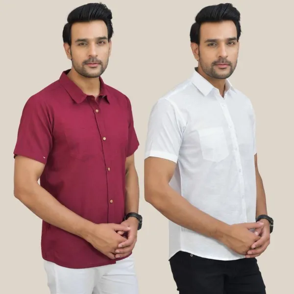 Maroon_&_White_Cotton_Solid_Premium_&_Elegant_Shirt_For_Men_(Pack_Of_2)