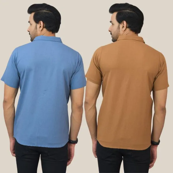 Sky_Blue_&_Brown_Cotton_Solid_Premium_&_Elegant_Shirt_For_Men_(Pack_Of_2)