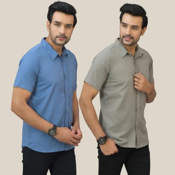 Sky_Blue_&_Gray_Cotton_Solid_Premium_&_Elegant_Shirt_For_Men_(Pack_Of_2)