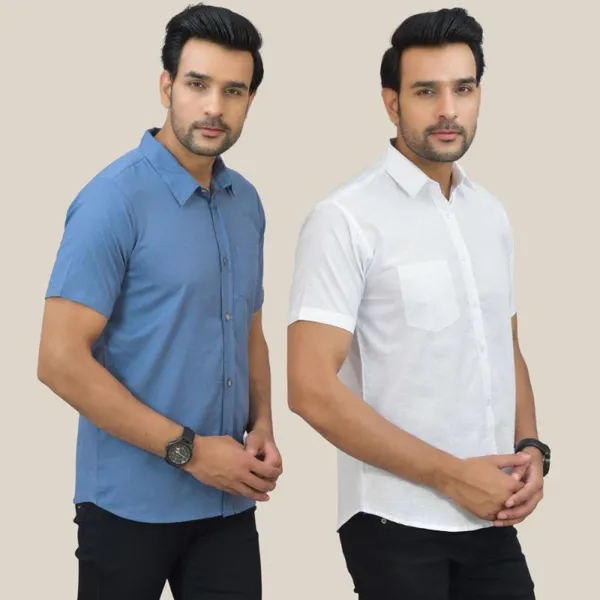 Sky_Blue_&_White_Cotton_Solid_Premium_&_Elegant_Shirt_For_Men_(Pack_Of_2)