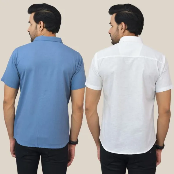 Sky_Blue_&_White_Cotton_Solid_Premium_&_Elegant_Shirt_For_Men_(Pack_Of_2)