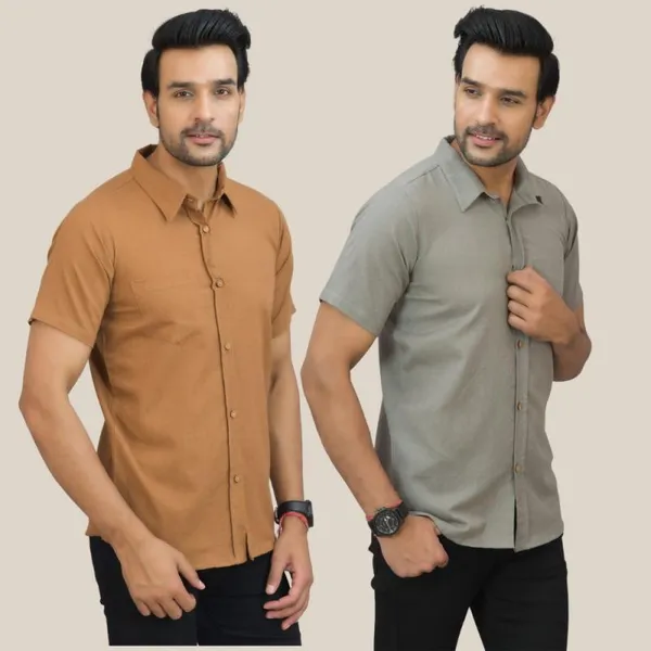 Brown_&_Gray_Cotton_Solid_Premium_&_Elegant_Shirt_For_Men_(Pack_Of_2)